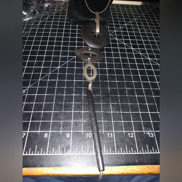 Vintage Kien Snake Chain Necklace,12 Inch Abstract Pendant, Wood & Metal… - Picture 2 of 9